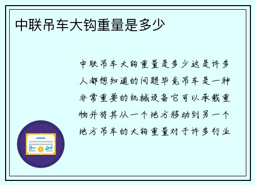 中联吊车大钩重量是多少